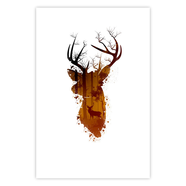 Poster Deer in the Morning - abstract forest landscape in the template of a deer head 126674 additionalImage 18