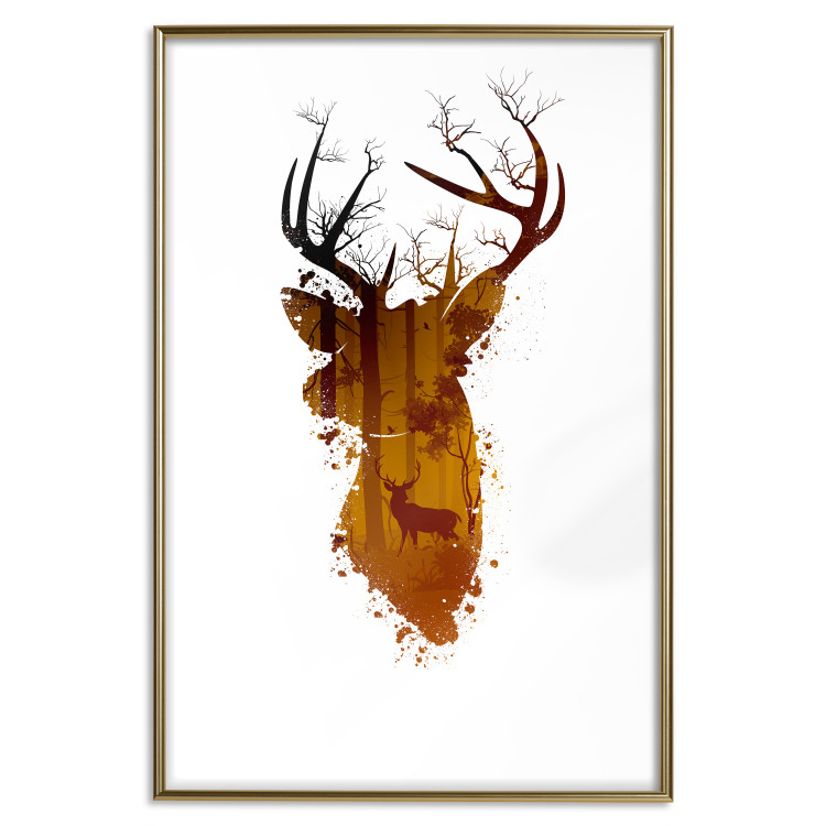Poster Deer in the Morning - abstract forest landscape in the template of a deer head 126674 additionalImage 15