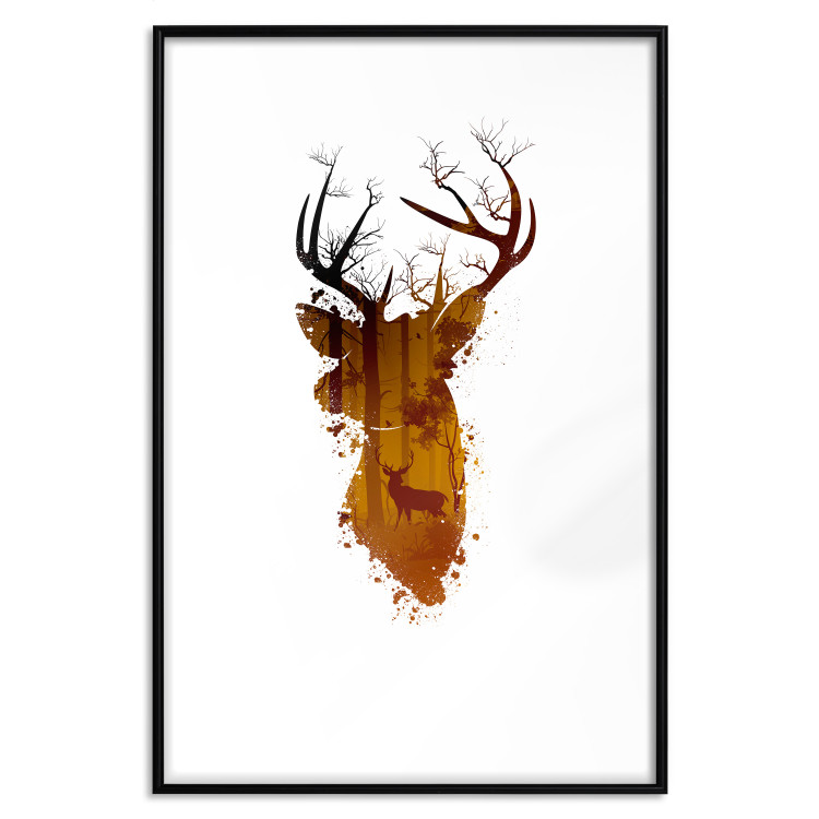 Poster Deer in the Morning - abstract forest landscape in the template of a deer head 126674 additionalImage 17