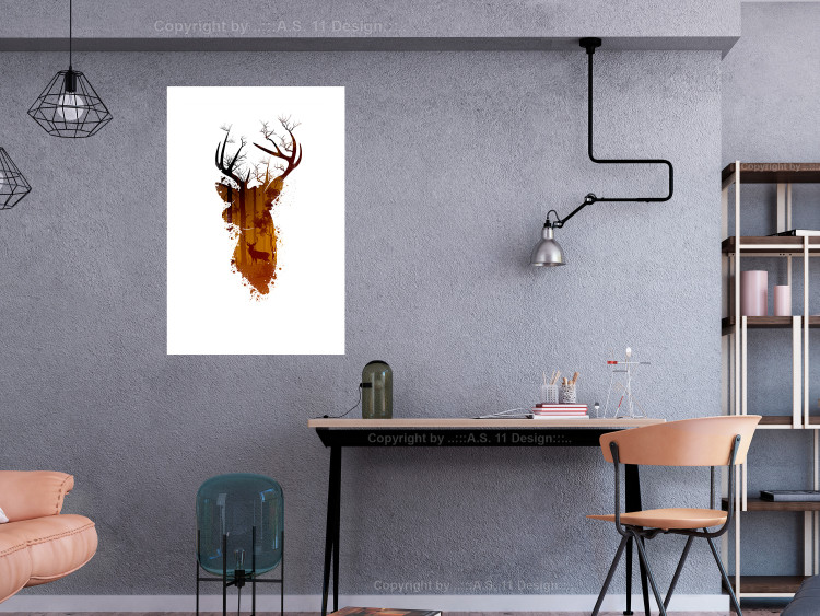 Poster Deer in the Morning - abstract forest landscape in the template of a deer head 126674 additionalImage 3