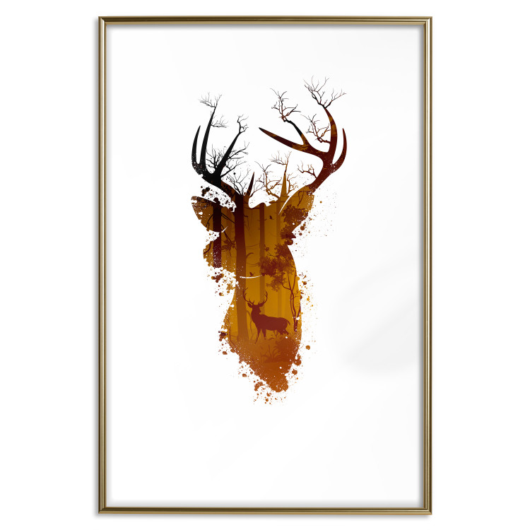Poster Deer in the Morning - abstract forest landscape in the template of a deer head 126674 additionalImage 18