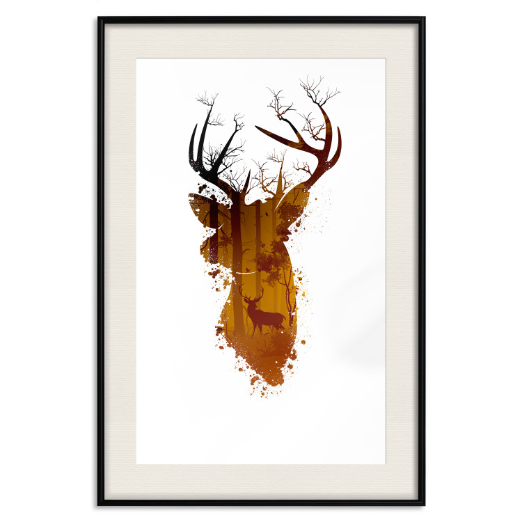 Poster Deer in the Morning - abstract forest landscape in the template of a deer head 126674 additionalImage 27