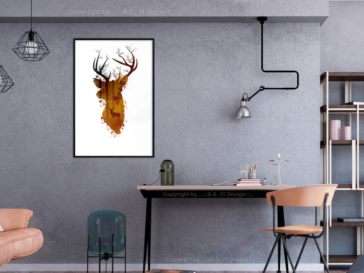 Poster Deer in the Morning - abstract forest landscape in the template of a deer head 126674 additionalImage 6