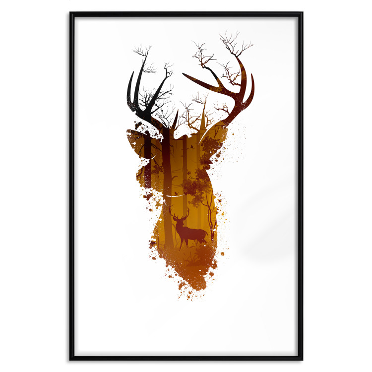 Poster Deer in the Morning - abstract forest landscape in the template of a deer head 126674 additionalImage 14