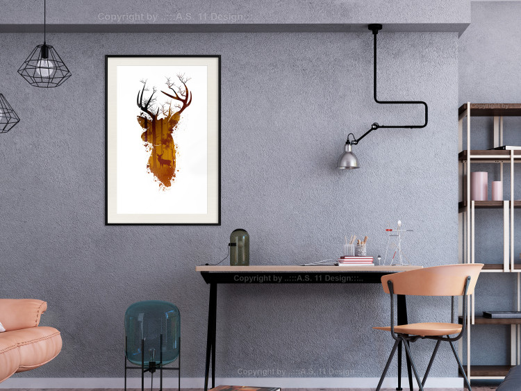 Poster Deer in the Morning - abstract forest landscape in the template of a deer head 126674 additionalImage 23