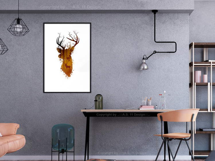 Poster Deer in the Morning - abstract forest landscape in the template of a deer head 126674 additionalImage 19