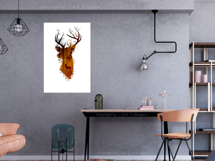 Poster Deer in the Morning - abstract forest landscape in the template of a deer head 126674 additionalImage 2