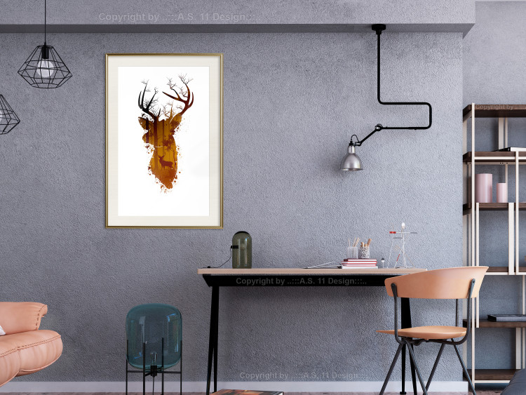 Poster Deer in the Morning - abstract forest landscape in the template of a deer head 126674 additionalImage 24