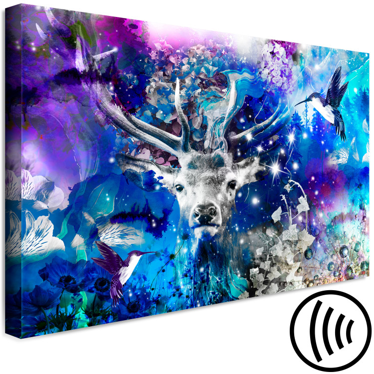 Canvas Art Print Blue Deer (1-part) wide - futuristic forest abstraction 127474 additionalImage 6