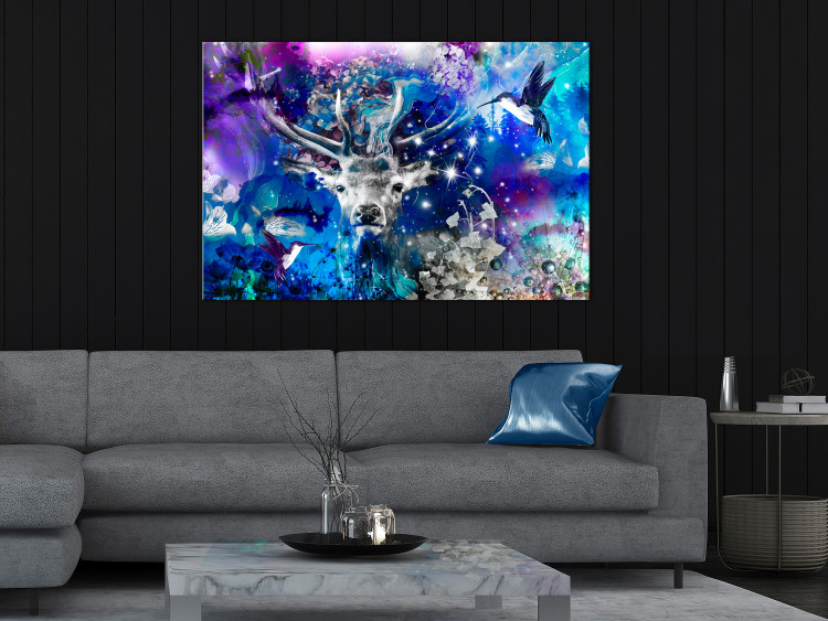 Canvas Art Print Blue Deer (1-part) wide - futuristic forest abstraction 127474 additionalImage 3