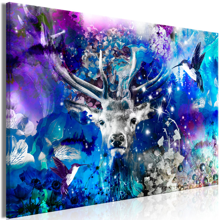 Canvas Art Print Blue Deer (1-part) wide - futuristic forest abstraction 127474 additionalImage 2