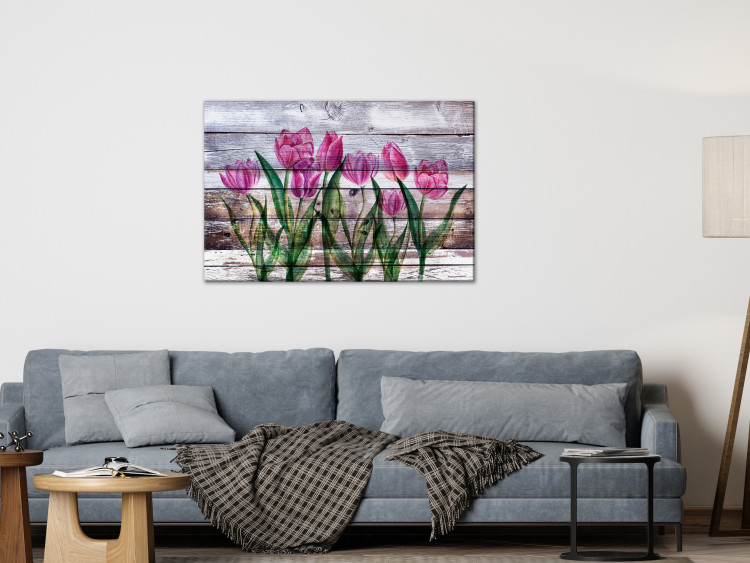 Canvas Print Spring Poetry (1-part) wide - tulips on a wooden background 128774 additionalImage 3