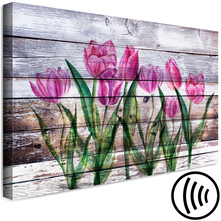 Canvas Print Spring Poetry (1-part) wide - tulips on a wooden background 128774 additionalImage 6
