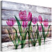Canvas Print Spring Poetry (1-part) wide - tulips on a wooden background 128774 additionalThumb 2