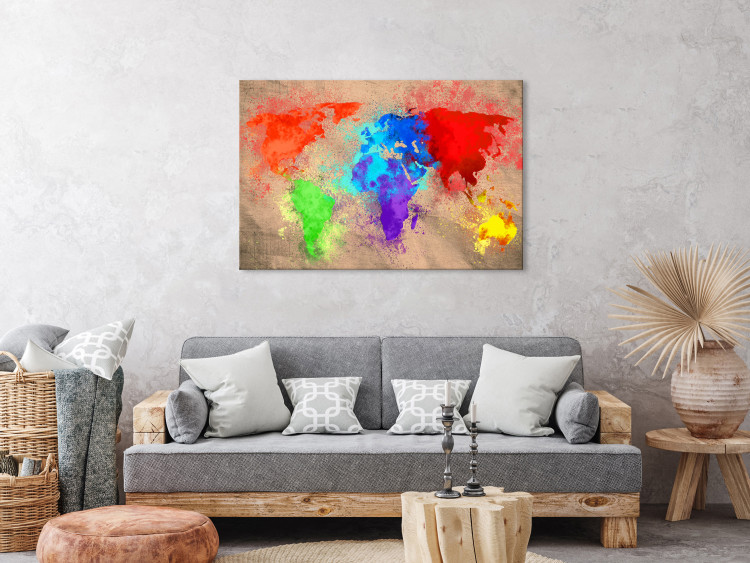 Canvas Print Earth colours - watercolour world map with colourful continents 128974 additionalImage 3