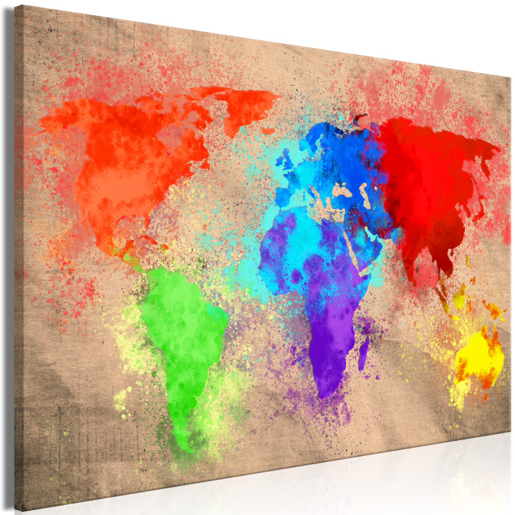 Canvas Print Earth colours - watercolour world map with colourful continents 128974 additionalImage 2