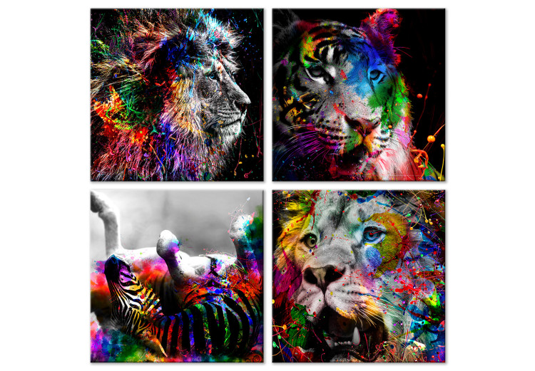 Canvas Print Wilderness and Beauty (4-piece) - abstract colorful animals 129874