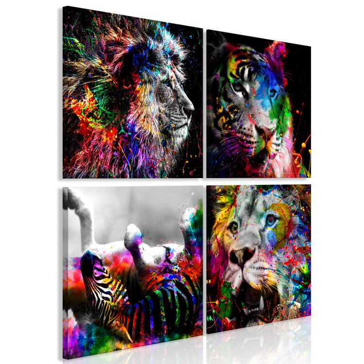 Canvas Print Wilderness and Beauty (4-piece) - abstract colorful animals 129874 additionalImage 2