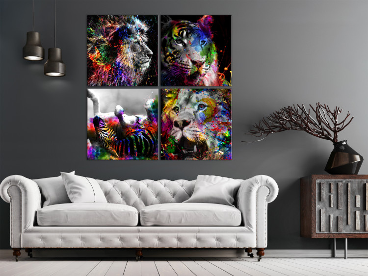 Canvas Print Wilderness and Beauty (4-piece) - abstract colorful animals 129874 additionalImage 3