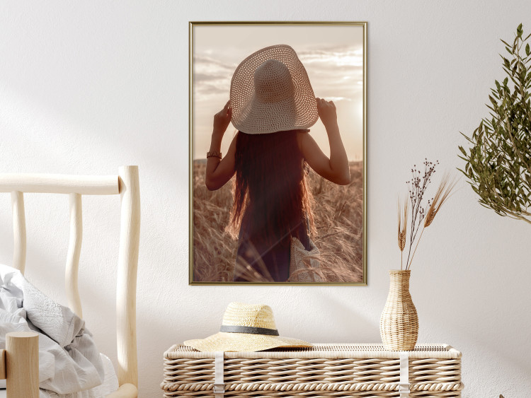Wall Poster Late Harvest - landscape of a field and a woman against the setting sun 130274 additionalImage 5