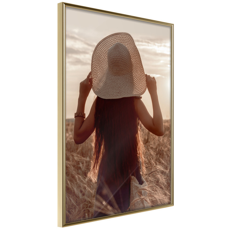 Wall Poster Late Harvest - landscape of a field and a woman against the setting sun 130274 additionalImage 14