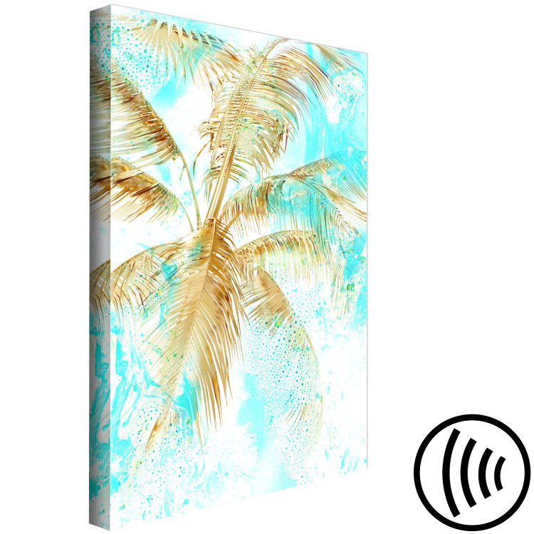 Canvas Golden palm leaves - tropical landscape on a blue background 131674 additionalImage 6
