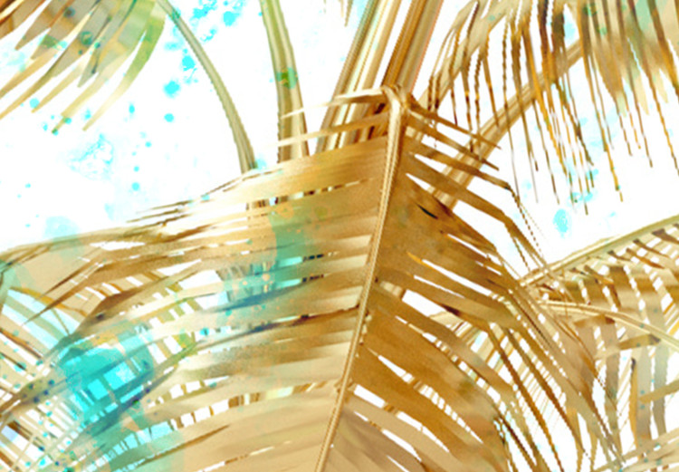 Canvas Golden palm leaves - tropical landscape on a blue background 131674 additionalImage 4