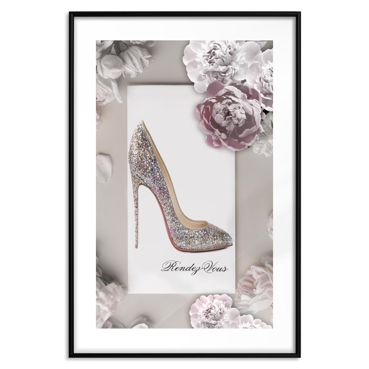 Poster First Date - luxury women's shoe among flowers on a light background 131774 additionalImage 17