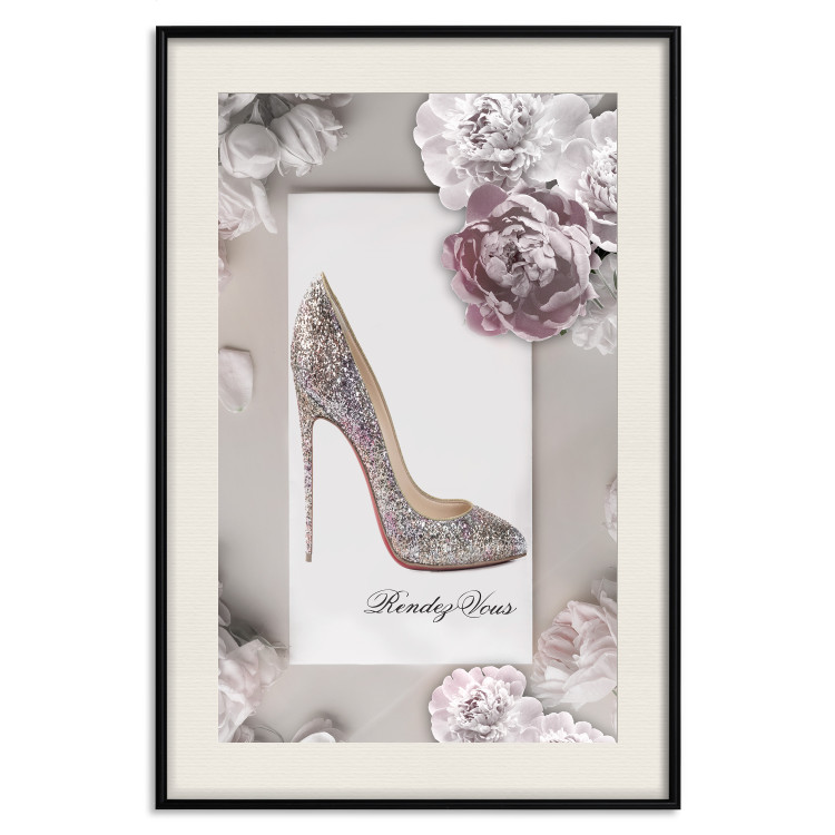 Poster First Date - luxury women's shoe among flowers on a light background 131774 additionalImage 19