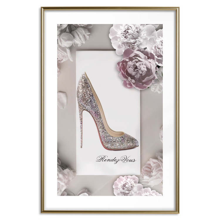 Poster First Date - luxury women's shoe among flowers on a light background 131774 additionalImage 16