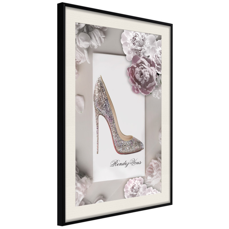Poster First Date - luxury women's shoe among flowers on a light background 131774 additionalImage 2