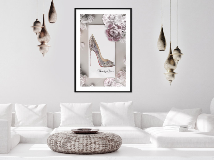 Poster First Date - luxury women's shoe among flowers on a light background 131774 additionalImage 23