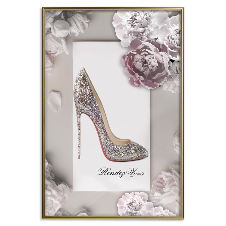 Poster First Date - luxury women's shoe among flowers on a light background 131774 additionalImage 21