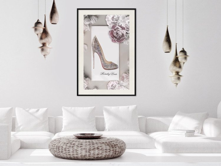 Poster First Date - luxury women's shoe among flowers on a light background 131774 additionalImage 24