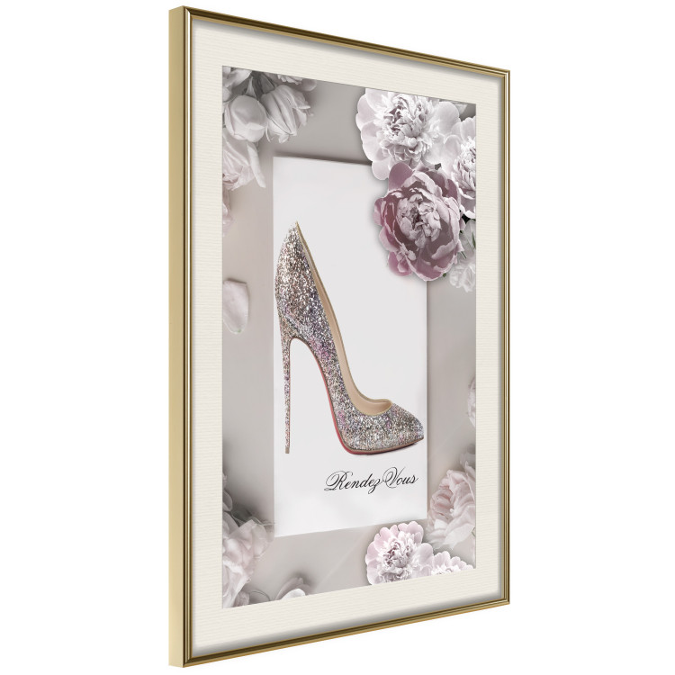 Poster First Date - luxury women's shoe among flowers on a light background 131774 additionalImage 3