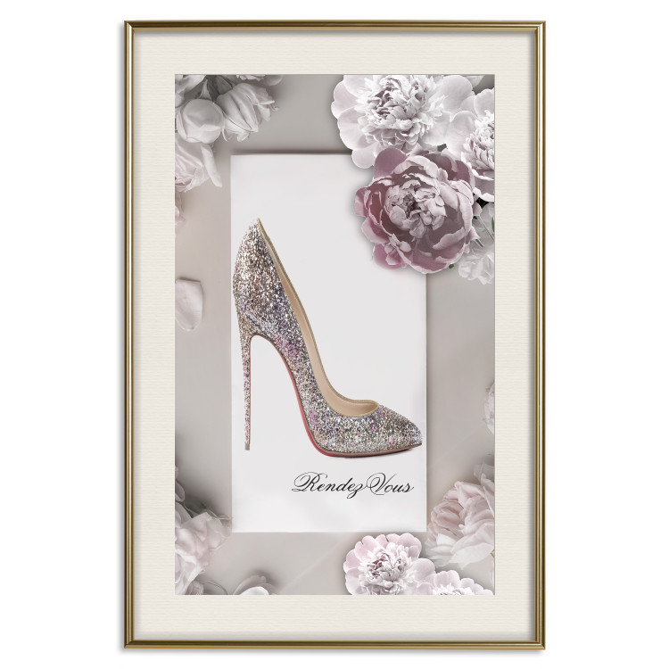 Poster First Date - luxury women's shoe among flowers on a light background 131774 additionalImage 20