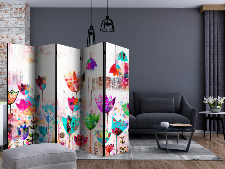 Folding Screen Colorful Tulips II (5-piece) - cheerful composition with colorful flowers 132574 additionalImage 4