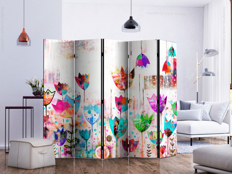 Folding Screen Colorful Tulips II (5-piece) - cheerful composition with colorful flowers 132574 additionalImage 2