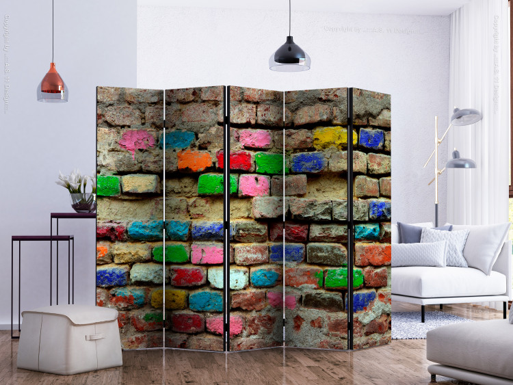 Room Divider Colorful Bricks II (5-piece) - wall with texture of old bricks 132874 additionalImage 2