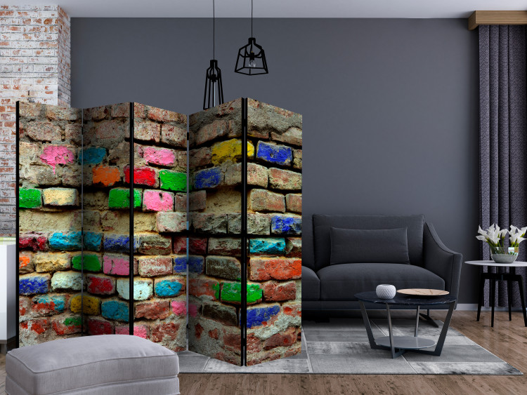 Room Divider Colorful Bricks II (5-piece) - wall with texture of old bricks 132874 additionalImage 4