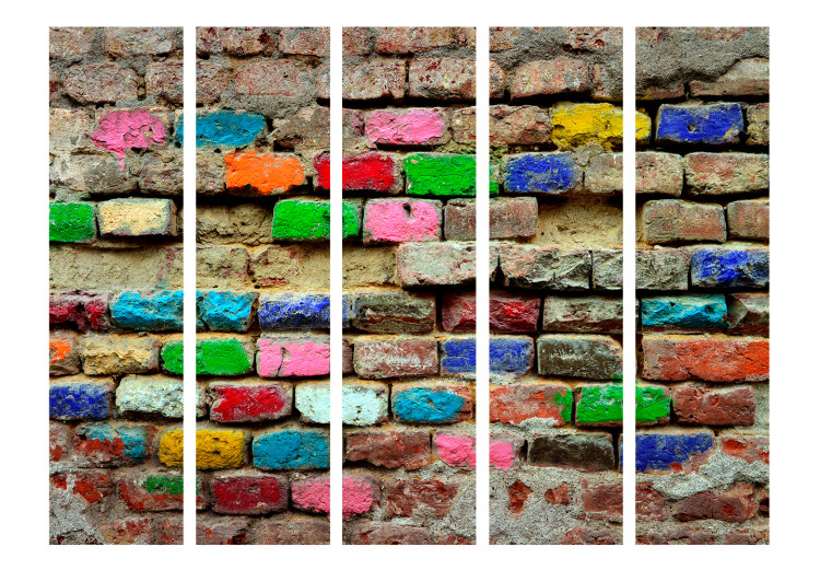 Room Divider Colorful Bricks II (5-piece) - wall with texture of old bricks 132874 additionalImage 3
