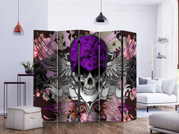Room Divider Skull II (5-piece) - colorful composition with a floral touch 133074 additionalImage 2