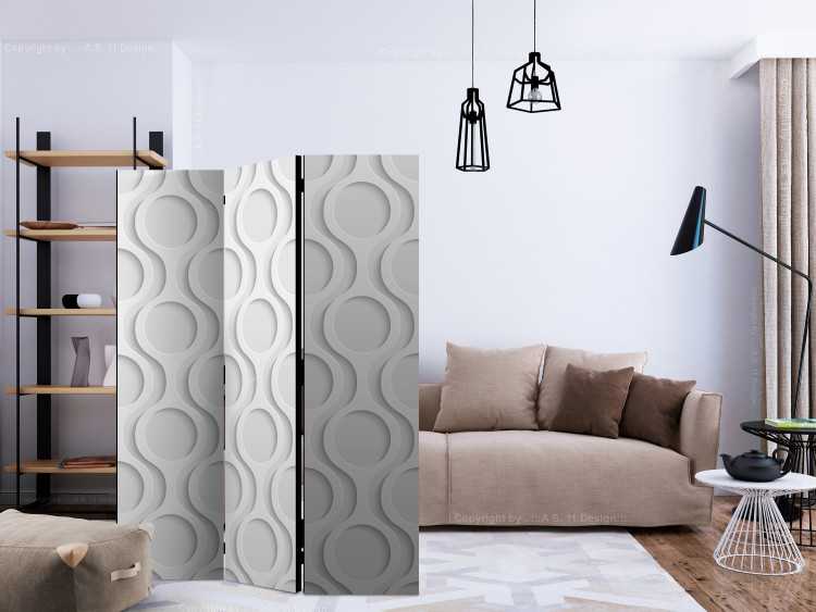 Room Divider Screen Chains (3-piece) - unique composition in circular gray pattern 133174 additionalImage 4
