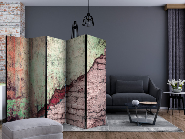 Folding Screen Stone Duo II (5-piece) - colorful composition with brick texture 133474 additionalImage 4