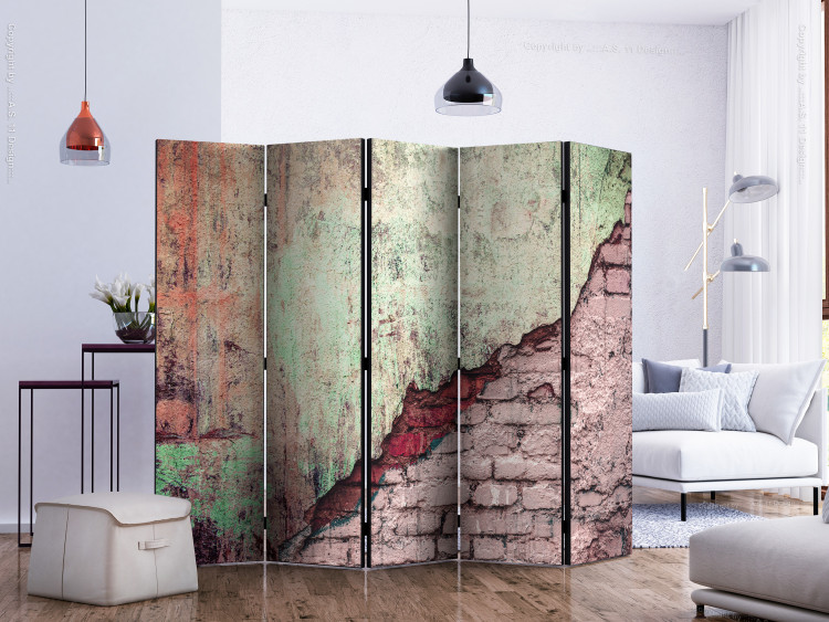 Folding Screen Stone Duo II (5-piece) - colorful composition with brick texture 133474 additionalImage 2