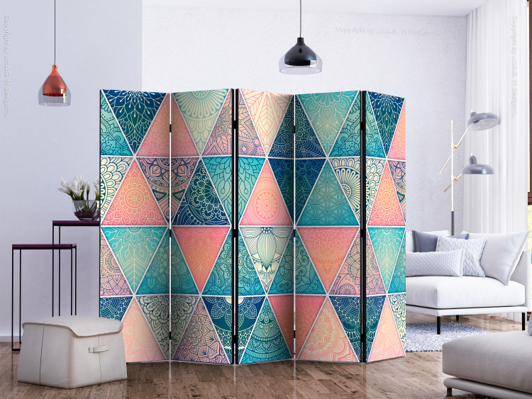 Folding Screen Oriental Triangles II - oriental mandalas in colorful triangles 133574 additionalImage 2
