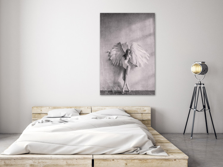 Canvas Art Print Winged (1-piece) Vertical - black and white woman with wings 134174 additionalImage 3