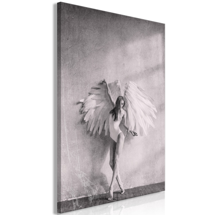 Canvas Art Print Winged (1-piece) Vertical - black and white woman with wings 134174 additionalImage 2