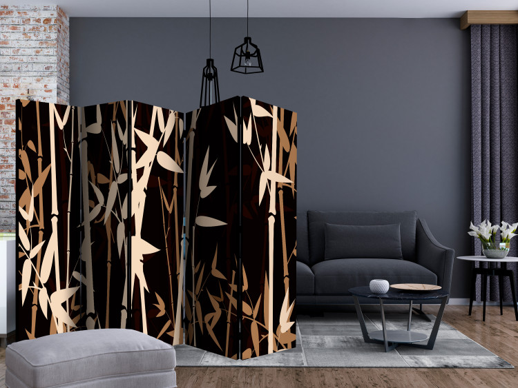 Room Separator Oriental Bamboo II (5-piece) - brown plants on a black background 134274 additionalImage 4