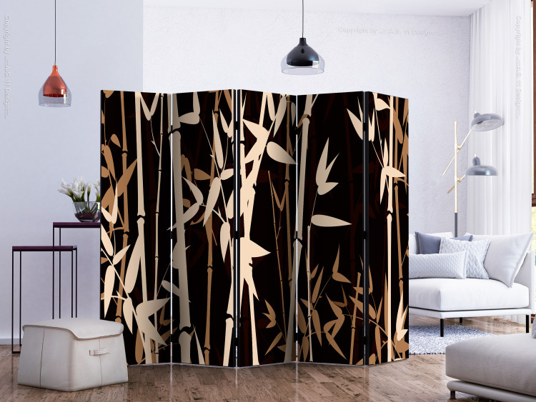 Room Separator Oriental Bamboo II (5-piece) - brown plants on a black background 134274 additionalImage 2